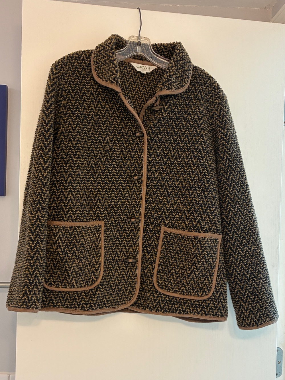 Vintage Orvis Textured Berber Black and Brown Fleece Jacket
